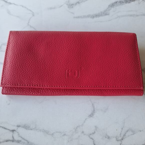 Identity stronghold RFID blocking wallet clutch pebbled leather red NEW womens - Picture 1 of 7